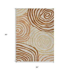 Homeroots 3' Beige Taupe And Green Abstract Washable Area Rug For Indoor And Outdoor High-traffic Spaces 5' X 8' Polyester 585899