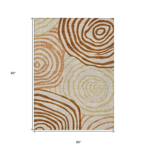 Homeroots 3' Beige Taupe And Green Abstract Washable Area Rug For Indoor And Outdoor High-traffic Spaces 5' X 8' Polyester 585899