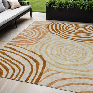 Homeroots 3' Beige Taupe And Green Abstract Washable Area Rug For Indoor And Outdoor High-traffic Spaces 5' X 8' Polyester 585899