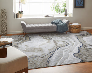 Feizy Rugs Gaspar Low Pile Abstract Rug - Stunning Watercolor Design, Fade And Stain Resistant For Busy Homes Taupe,Gray,Blue Polypropylene,Polyester 78739kufgryivyp18