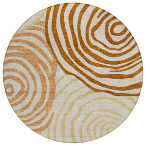 HomeRoots 5' Terra Cotta Copper and Gold Abstract Washable Area Rug for Stylish Indoor and Outdoor Spaces 8' Round 585900