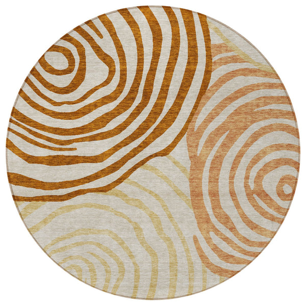 Homeroots 3' Beige Taupe And Green Abstract Washable Area Rug For Indoor And Outdoor High-traffic Spaces 8' Round Polyester 585900