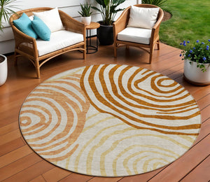 Homeroots 3' Beige Taupe And Green Abstract Washable Area Rug For Indoor And Outdoor High-traffic Spaces 8' Round Polyester 585900