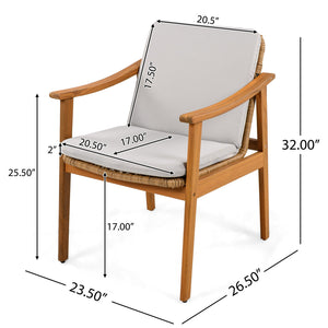 English Elm Christopher Knight Home® - Outdoor Dining Chairs Set of 2 with Acacia Wood Frame and Brown PE Wicker, Waterproof Cushions, 400lb Capacity Grey,Teak N779P280043G