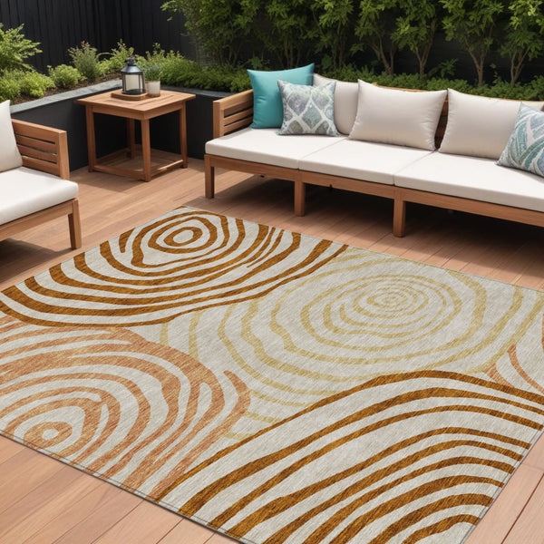 Homeroots 3' Beige Taupe And Green Abstract Washable Area Rug For Indoor And Outdoor High-traffic Spaces 8' X 10' Polyester 585901
