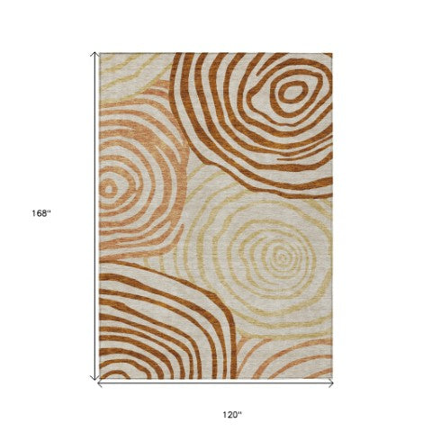 Homeroots 3' Beige Taupe And Green Abstract Washable Area Rug For Indoor And Outdoor High-traffic Spaces 10' X 14' Polyester 585903