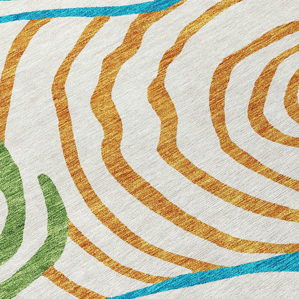 Homeroots 3' Beige Taupe And Green Abstract Washable Area Rug For Indoor And Outdoor High-traffic Spaces 3' X 5' Polyester 585904