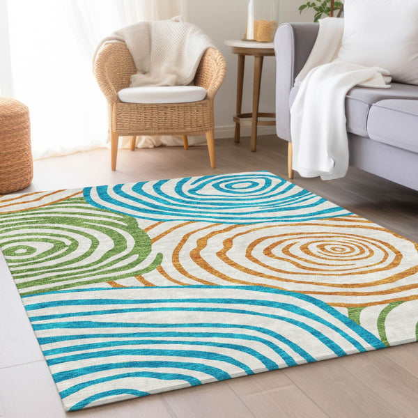 Homeroots 3' Beige Taupe And Green Abstract Washable Area Rug For Indoor And Outdoor High-traffic Spaces 3' X 5' Polyester 585904