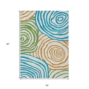 Homeroots 3' Beige Taupe And Green Abstract Washable Area Rug For Indoor And Outdoor High-traffic Spaces 5' X 8' Polyester 585905