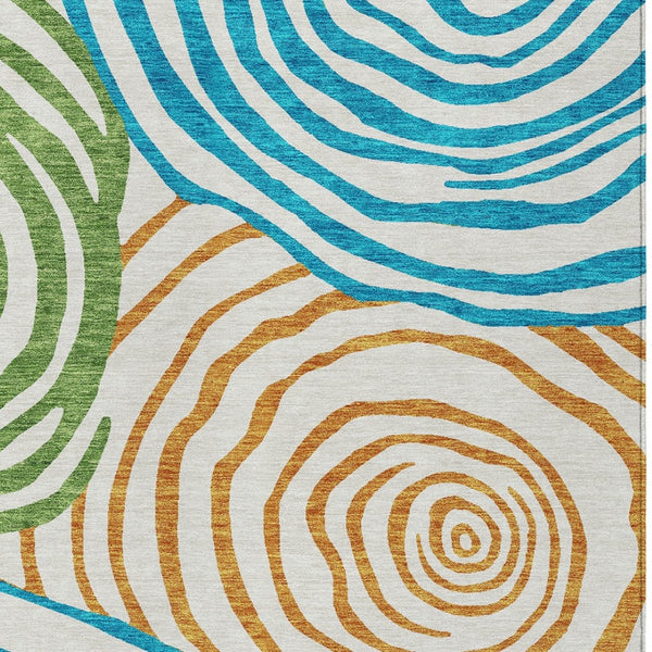 Homeroots 3' Beige Taupe And Green Abstract Washable Area Rug For Indoor And Outdoor High-traffic Spaces 5' X 8' Polyester 585905