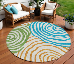 Homeroots 3' Beige Taupe And Green Abstract Washable Area Rug For Indoor And Outdoor High-traffic Spaces 8' Round Polyester 585906