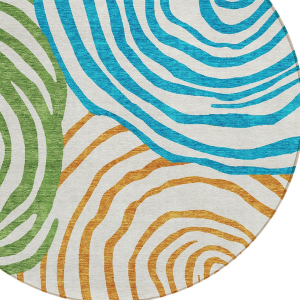 Homeroots 3' Beige Taupe And Green Abstract Washable Area Rug For Indoor And Outdoor High-traffic Spaces 8' Round Polyester 585906