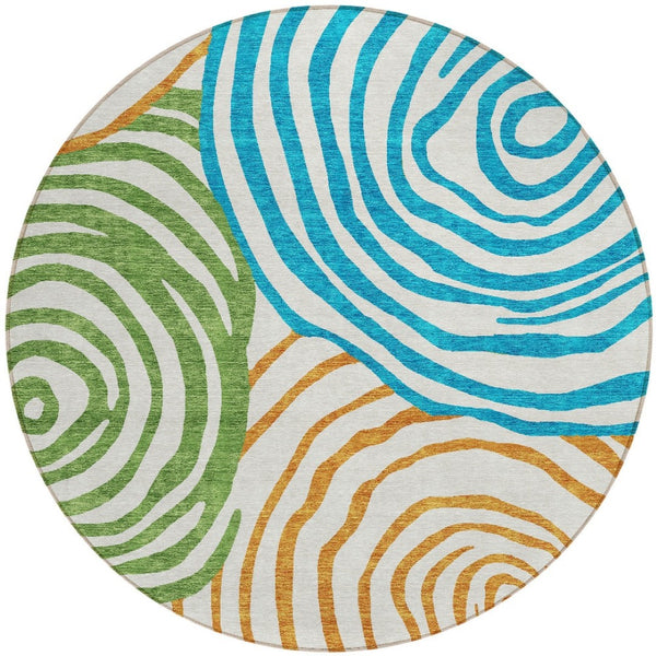 Homeroots 3' Beige Taupe And Green Abstract Washable Area Rug For Indoor And Outdoor High-traffic Spaces 8' Round Polyester 585906