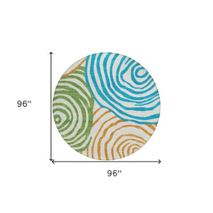 Homeroots 3' Beige Taupe And Green Abstract Washable Area Rug For Indoor And Outdoor High-traffic Spaces 8' Round Polyester 585906