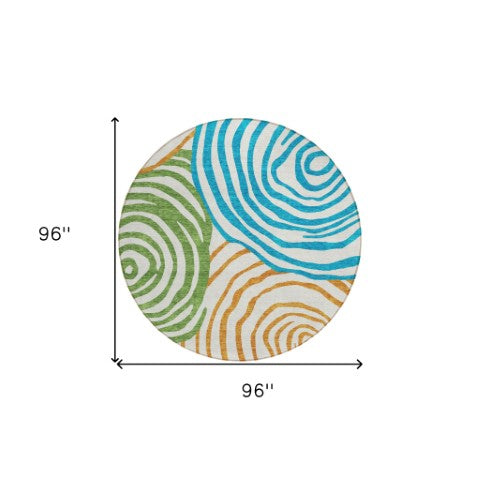 Homeroots 3' Beige Taupe And Green Abstract Washable Area Rug For Indoor And Outdoor High-traffic Spaces 8' Round Polyester 585906