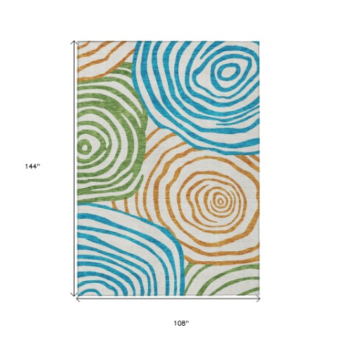 Homeroots 3' Beige Taupe And Green Abstract Washable Area Rug For Indoor And Outdoor High-traffic Spaces 9' X 12' Polyester 585908