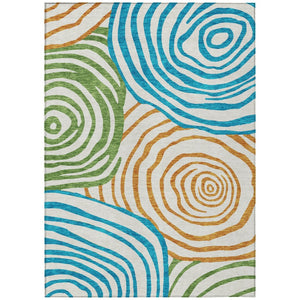 HomeRoots 5' Modern Abstract Indoor Outdoor Area Rug in White, Orange & Teal Blue - Durable & Washable 10' X 14' 585909