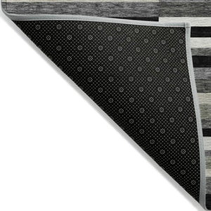 Homeroots 3' Stylish Black Charcoal And Gray Striped Washable Area Rug For Indoor And Outdoor Spaces 3' X 5' Polyester 585910