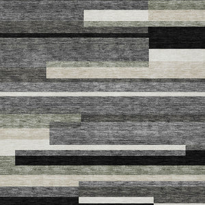 Homeroots 3' Stylish Black Charcoal And Gray Striped Washable Area Rug For Indoor And Outdoor Spaces 3' X 5' Polyester 585910