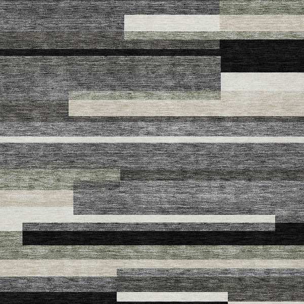 Homeroots 3' Stylish Black Charcoal And Gray Striped Washable Area Rug For Indoor And Outdoor Spaces 3' X 5' Polyester 585910