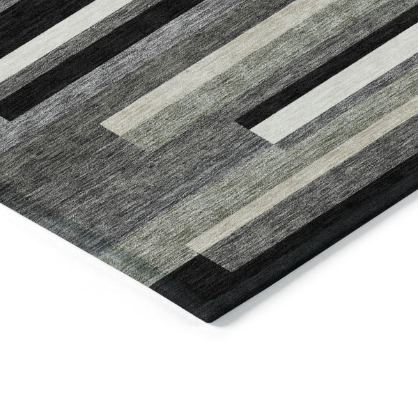 Homeroots 3' Stylish Black Charcoal And Gray Striped Washable Area Rug For Indoor And Outdoor Spaces 5' X 8' Polyester 585911