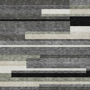 Homeroots 3' Stylish Black Charcoal And Gray Striped Washable Area Rug For Indoor And Outdoor Spaces 5' X 8' Polyester 585911