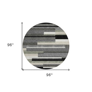 Homeroots 3' Stylish Black Charcoal And Gray Striped Washable Area Rug For Indoor And Outdoor Spaces 8' Round Polyester 585912