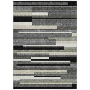 Homeroots 3' Stylish Black Charcoal And Gray Striped Washable Area Rug For Indoor And Outdoor Spaces 8' X 10' Polyester 585913