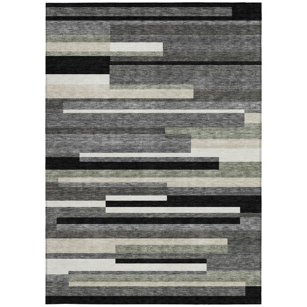 Homeroots 3' Stylish Black Charcoal And Gray Striped Washable Area Rug For Indoor And Outdoor Spaces 8' X 10' Polyester 585913
