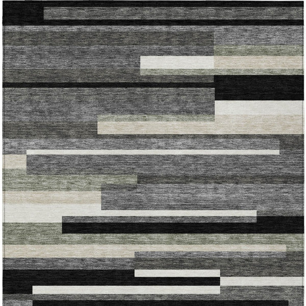 Homeroots 3' Stylish Black Charcoal And Gray Striped Washable Area Rug For Indoor And Outdoor Spaces 9' X 12' Polyester 585914