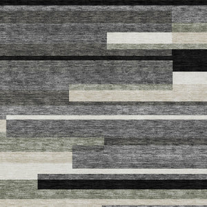 Homeroots 3' Stylish Black Charcoal And Gray Striped Washable Area Rug For Indoor And Outdoor Spaces 9' X 12' Polyester 585914