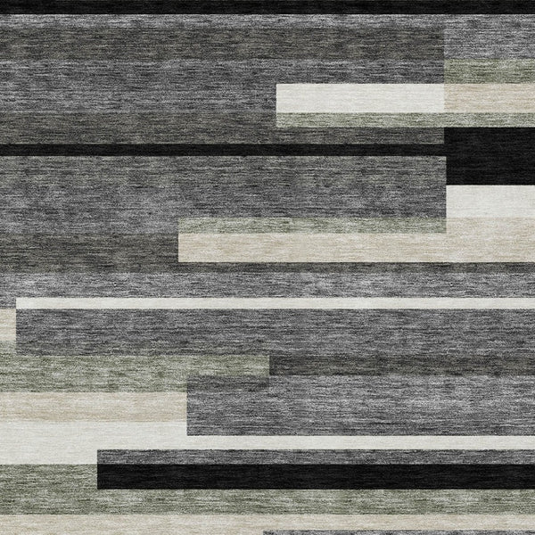 Homeroots 3' Stylish Black Charcoal And Gray Striped Washable Area Rug For Indoor And Outdoor Spaces 9' X 12' Polyester 585914