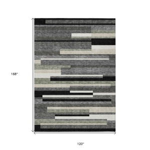 Homeroots 3' Stylish Black Charcoal And Gray Striped Washable Area Rug For Indoor And Outdoor Spaces 10' X 14' Polyester 585915