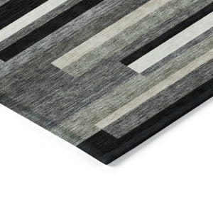 Homeroots 3' Stylish Black Charcoal And Gray Striped Washable Area Rug For Indoor And Outdoor Spaces 10' X 14' Polyester 585915