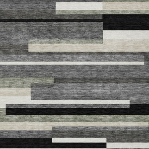 Homeroots 3' Stylish Black Charcoal And Gray Striped Washable Area Rug For Indoor And Outdoor Spaces 10' X 14' Polyester 585915