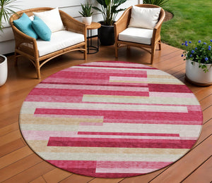 Homeroots 3' Stylish Black Charcoal And Gray Striped Washable Area Rug For Indoor And Outdoor Spaces 8' Round Polyester 585918