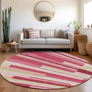 Homeroots 3' Stylish Black Charcoal And Gray Striped Washable Area Rug For Indoor And Outdoor Spaces 8' Round Polyester 585918