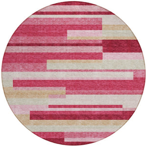 Homeroots 3' Stylish Black Charcoal And Gray Striped Washable Area Rug For Indoor And Outdoor Spaces 8' Round Polyester 585918