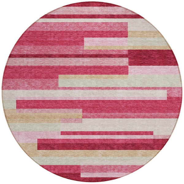 Homeroots 3' Stylish Black Charcoal And Gray Striped Washable Area Rug For Indoor And Outdoor Spaces 8' Round Polyester 585918