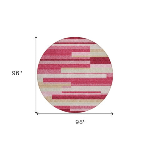 Homeroots 3' Stylish Black Charcoal And Gray Striped Washable Area Rug For Indoor And Outdoor Spaces 8' Round Polyester 585918