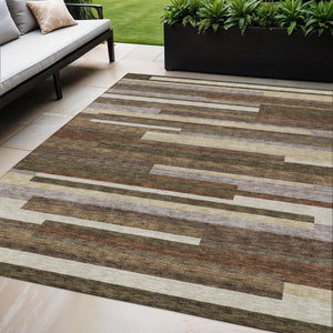 Homeroots 3' Stylish Black Charcoal And Gray Striped Washable Area Rug For Indoor And Outdoor Spaces 5' X 8' Polyester 585923