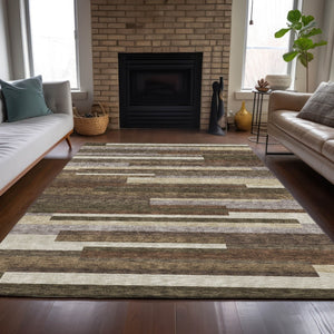 Homeroots 3' Stylish Black Charcoal And Gray Striped Washable Area Rug For Indoor And Outdoor Spaces 5' X 8' Polyester 585923