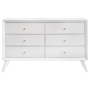 English Elm Contemporary Solid Wood White Dresser with Mirror Angled Legs and Bronze Knobs B2741S00876