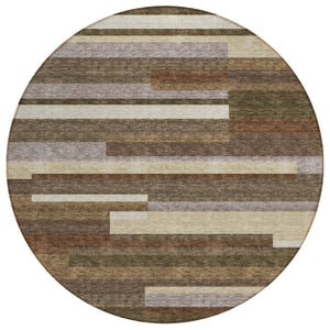 HomeRoots 5' Stylish Brown Beige and Copper Striped Washable Area Rug for Indoor and Outdoor Spaces 8' Round 585924