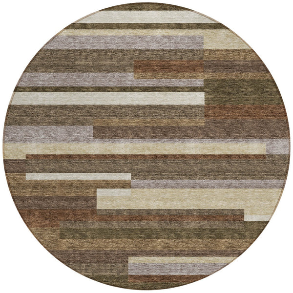 Homeroots 3' Stylish Black Charcoal And Gray Striped Washable Area Rug For Indoor And Outdoor Spaces 8' Round Polyester 585924