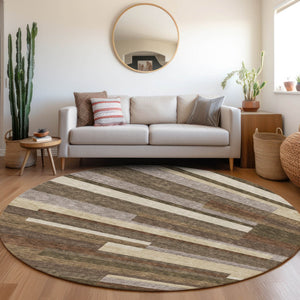 Homeroots 3' Stylish Black Charcoal And Gray Striped Washable Area Rug For Indoor And Outdoor Spaces 8' Round Polyester 585924