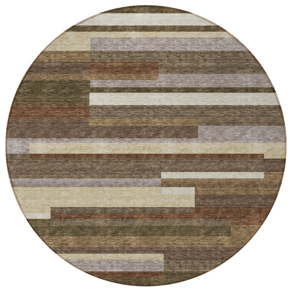 Homeroots 3' Stylish Black Charcoal And Gray Striped Washable Area Rug For Indoor And Outdoor Spaces 8' Round Polyester 585924