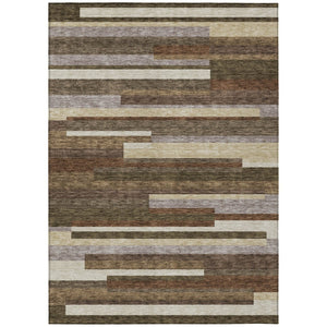 HomeRoots 9' Striped Washable Indoor Outdoor Area Rug in Warm Brown, Beige, and Copper for Versatile Decor 9' X 12' 585926