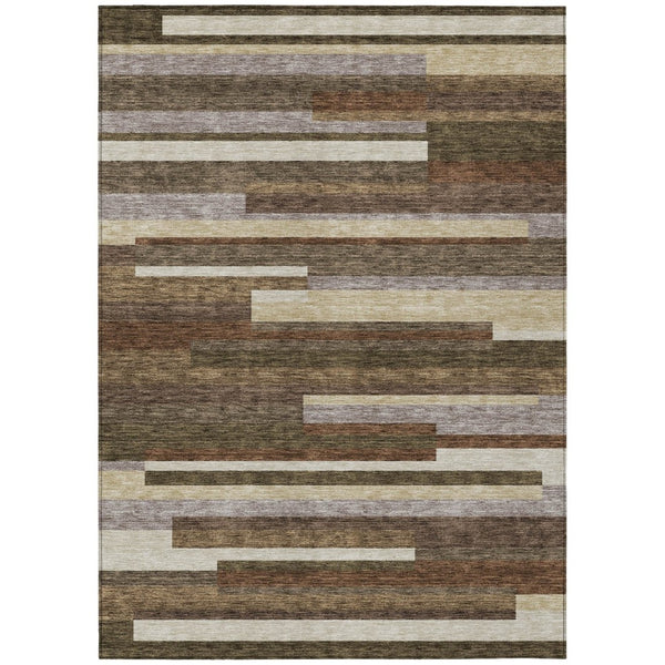 HomeRoots 9' Striped Washable Indoor Outdoor Area Rug in Warm Brown, Beige, and Copper for Versatile Decor 9' X 12' 585926