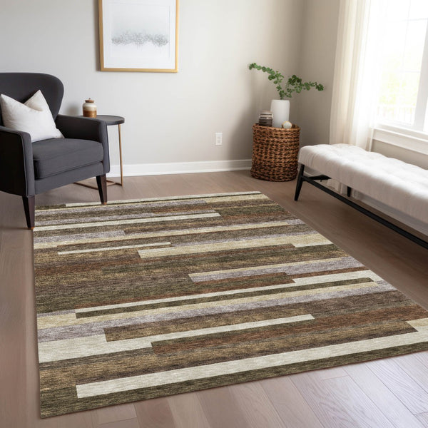 Homeroots 3' Stylish Black Charcoal And Gray Striped Washable Area Rug For Indoor And Outdoor Spaces 9' X 12' Polyester 585926